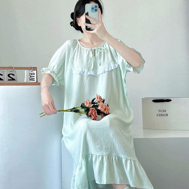 Pajamas women's 1011 new summer sweet lace medium and long skirts can be worn outside pajamas loungewear can be worn outside