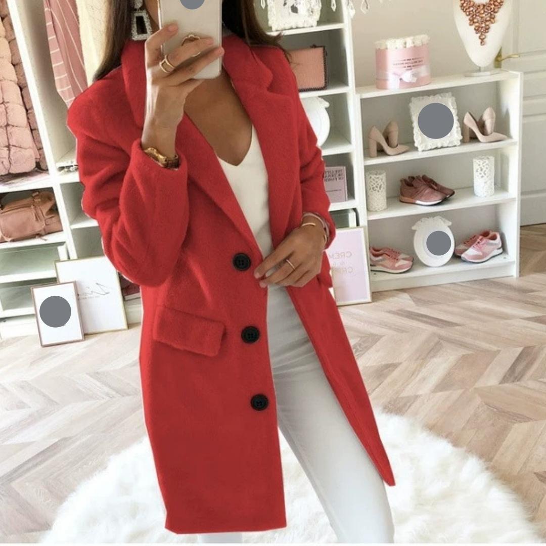 

Autumn Solid Color Mid-length Double-breasted Woolen Coat Women s Casual Coat XXXXXL червоний