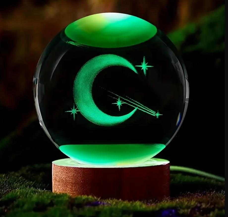 

3D Cystal Ball Decoration Planetary with LED Wooden Base Laser Graveded Solar System Globe Astronomy Gift Birthday Fairy Lights White Light Base