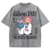 Cartoon Sun And Earth Printed Washed T-Shirt Men Breathable T Shirt Oversize Unisex Fashion Wash Shortwear Cotton Top