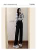 2024 Women's High-End Black Wide-Leg Spring Trousers: Drapey, High Waist, Casual, Straight-Leg Long Pants