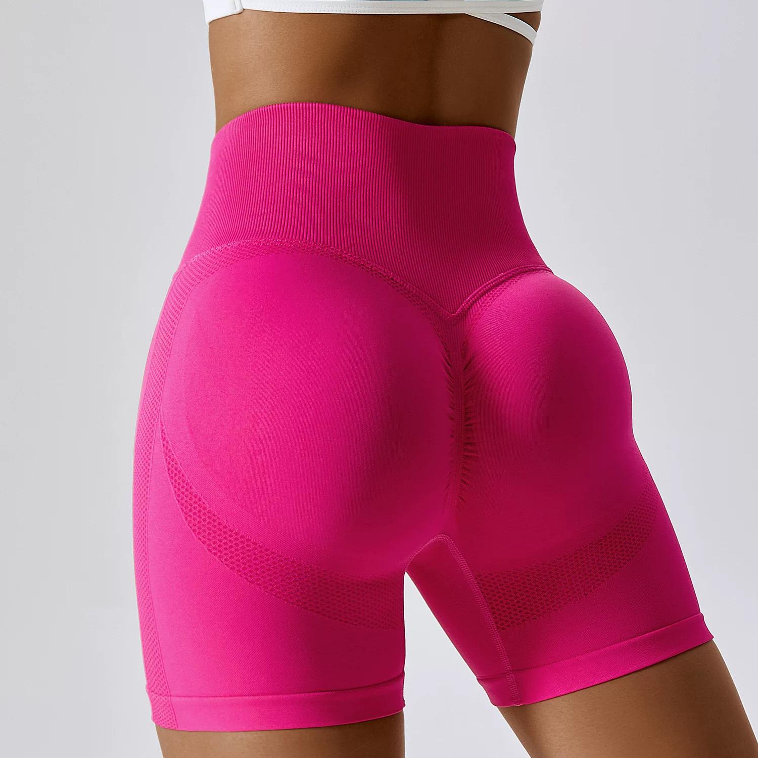 

Peach Hip Raise Fitness Shorts Breathable Waist Belly Contracting and Close-Fitting Yoga Pants Running Exercise Short-Length Pants Wait Lifting M красный