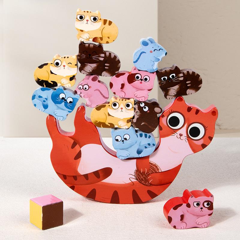 Children Wooden Animal Balance Building Block Game Stacking High Baby Hand Eye Coordination Stacking Music Toys Environmental Protection Water Paint