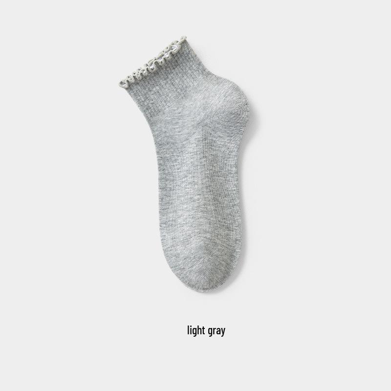 10A Antibacterial & Deodorant Women's Summer Thin Cotton Socks with Lace Ruffle - Solid Color, Breathable, Short Length