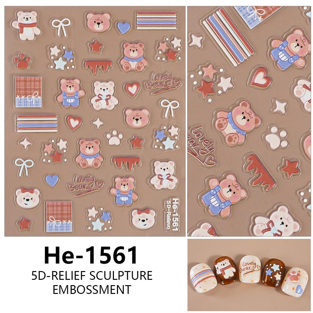 Redanco Cute Bear 5D Embossed Cartoon Nail Stickers (Model: He1561)