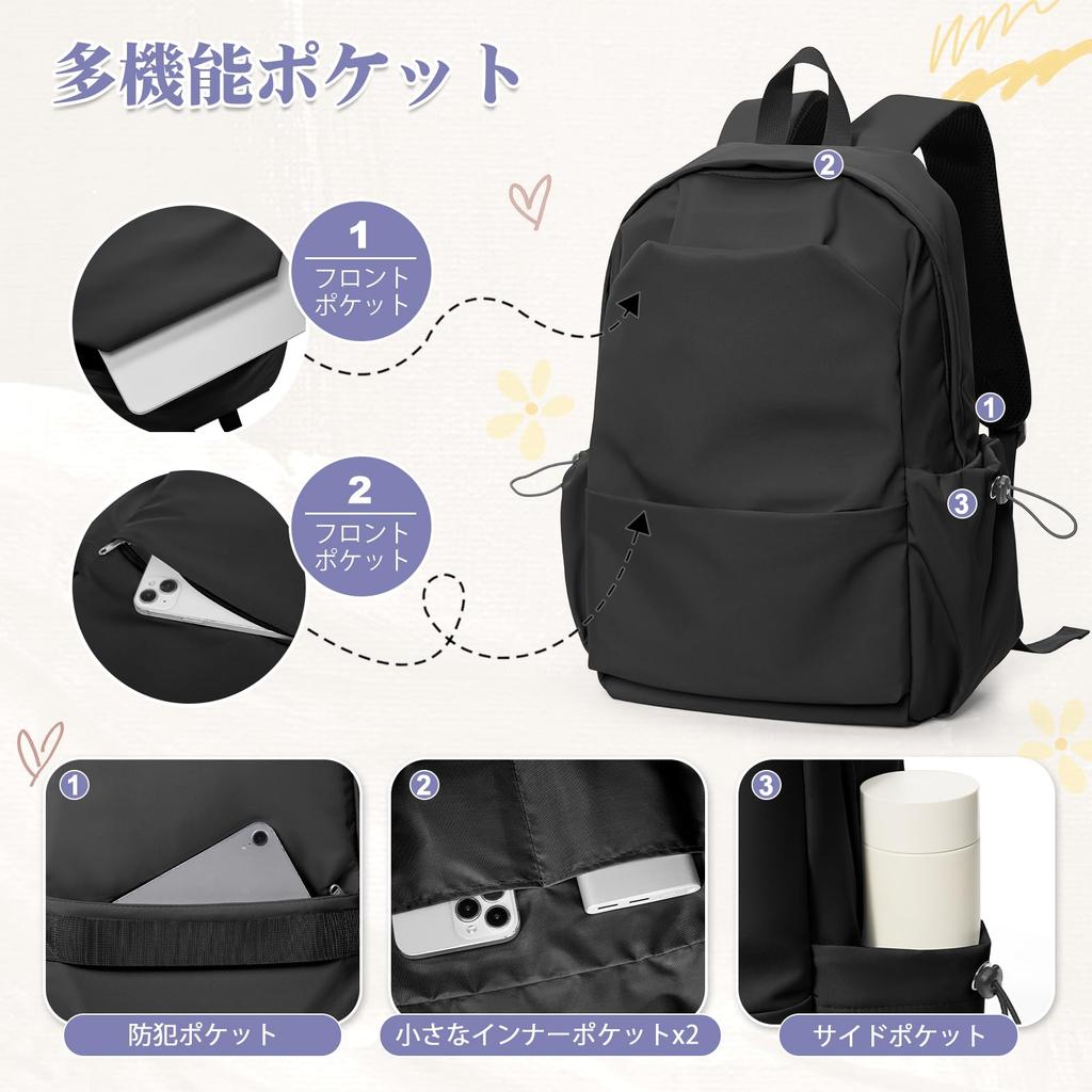 SEAFEW Women's Backpack, Large Capacity, Korean Style, for School, Work, Travel, and More, Lightweight and Waterproof, Black