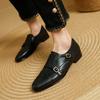 Fashion 2025 New Spring Women Loafers Round Toe Chunky Heel Shoes for Women Belt Buckle Women Pumps Brogue Shoes Genuine Leather