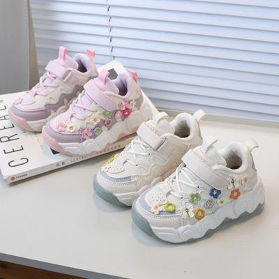 New Winter Kid Sneakers Sweet Elegant Flower Sports Shoes for Girls School Versatile Children's Causal Cotton Shoes for Running