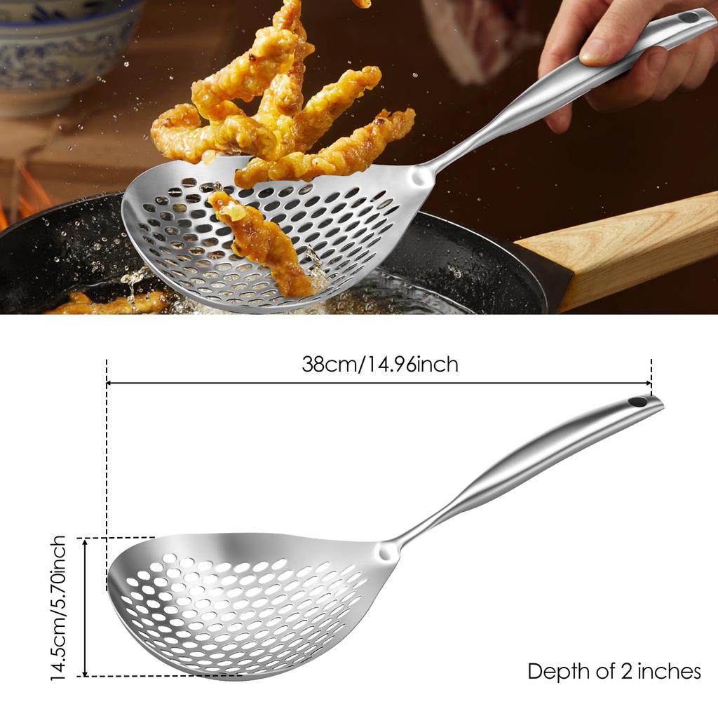 Stainless Steel Skimmer Spoon Long Handle Cooking Slotted Colander Spoon Skimmer Strainer Kitchen Strainer for Frying Draining