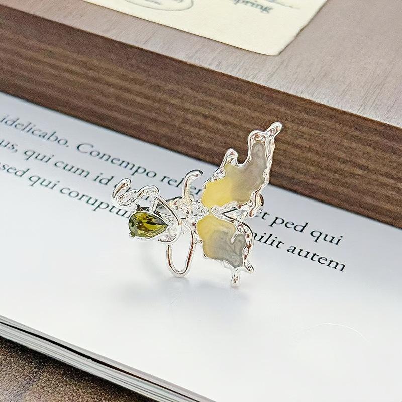 Enamel Dripping Oil Butterfly Series Zir*****Pen Ring Niche Design Light Luxury High Sense Personality Ring Woman