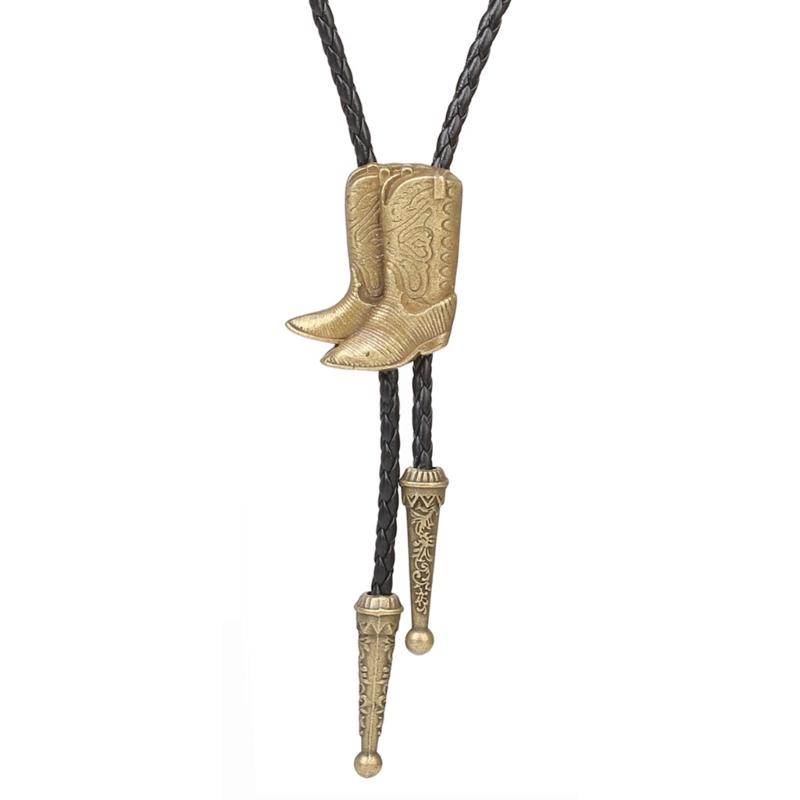 Cowboy Bolo Necktie with Relief Boots Pendant Tuxedo Shirt Bolo Tie for Male