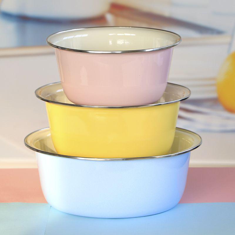 Vintage-Style High-Grade Colorful Enamel Basin: Ideal for Kitchen, Dough Kneading, or Vegetable Washing.