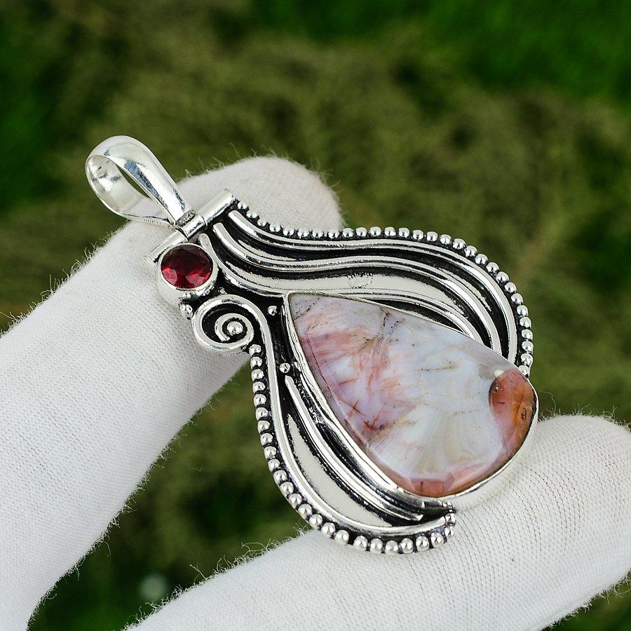 Pear Crazy Lace Agate Gemstone Mozambique Garnet New Pendant 925 Sterling Silver
