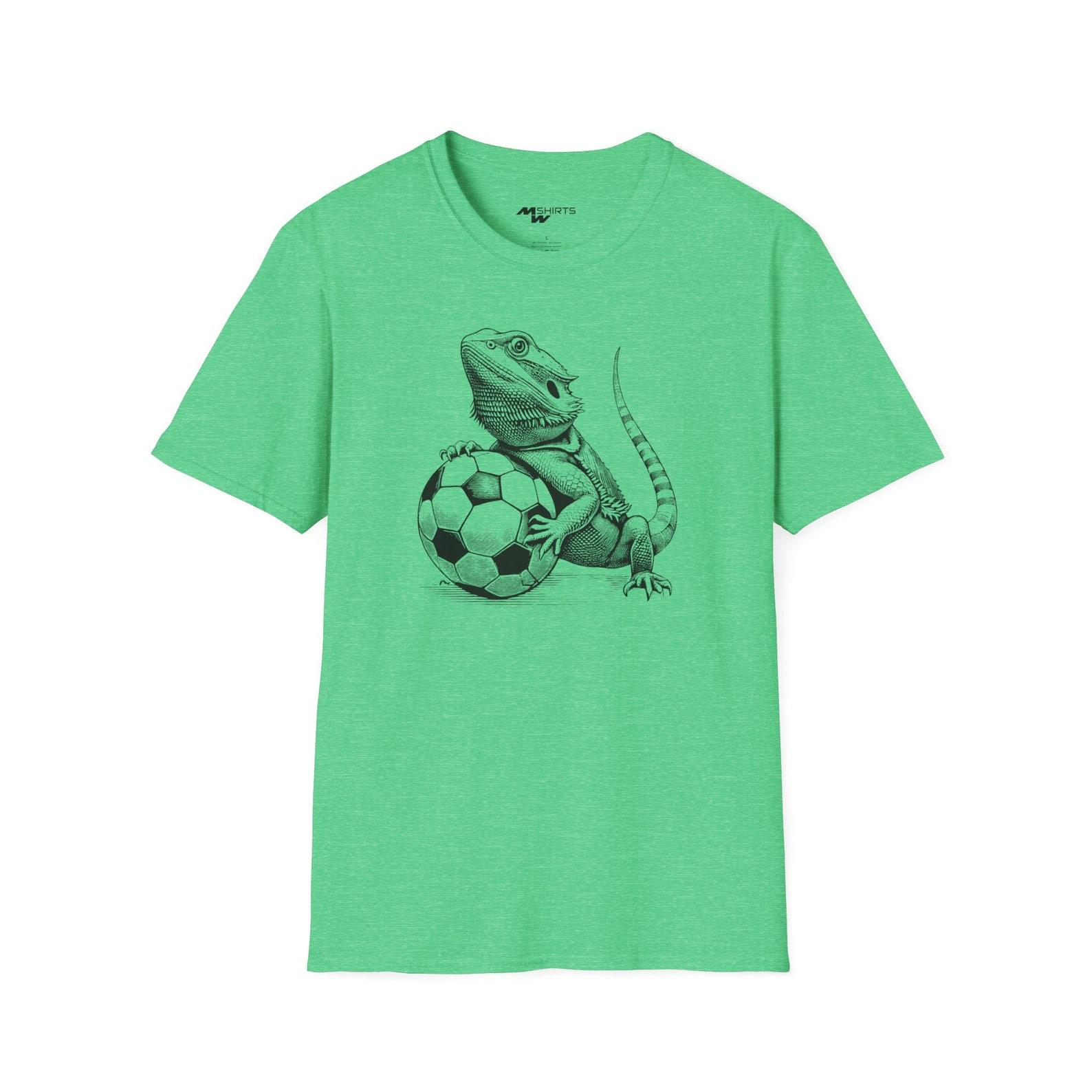 Bearded Dragon Soccer T-Shirt: Copper Engraving Style XL