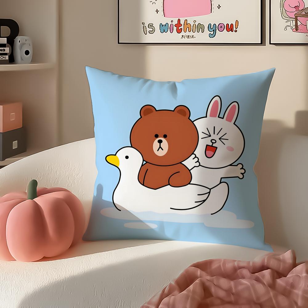Cute Korean LLINE FRIENDS brown bear and cony Cushion Cover Pillowcase Short Plush Invisible zipper Room Sofa Cushion Cover