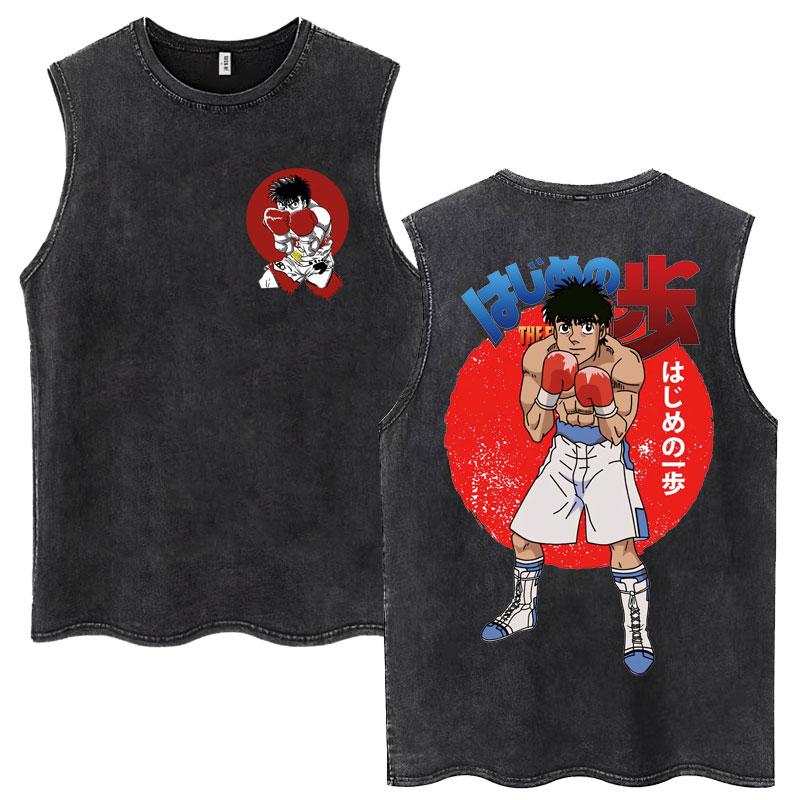 Anime Hajime No Ippo Kamogawa Boxing Gym Washed Tank Tops Men Women Makunouchi Takamura KGB Oversized T Shirts