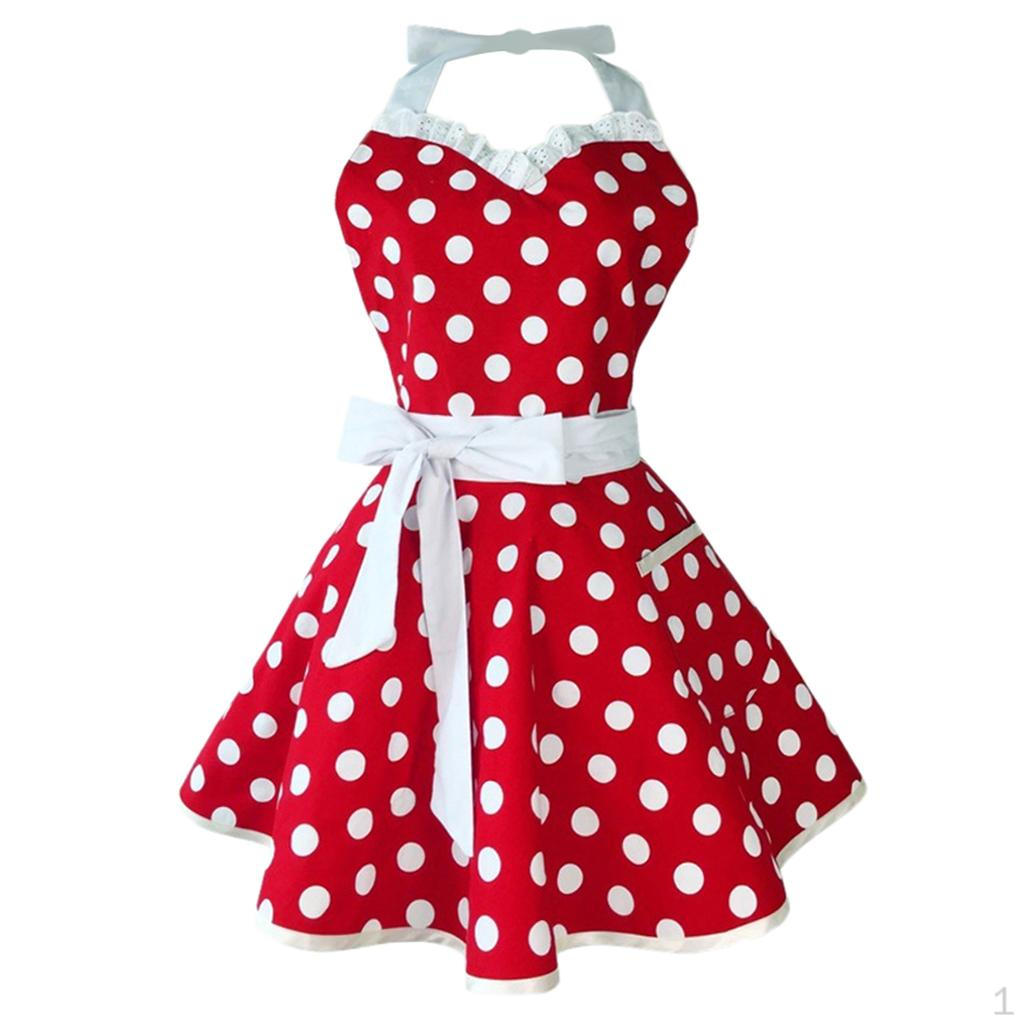 Kitchen Apron Polka Dot Cooking w/ Pocket Retro for Women Girls
