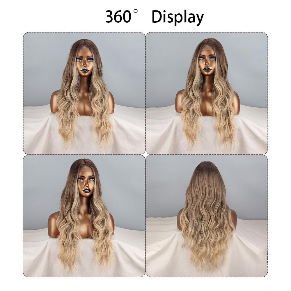 MERISIHAIR Pelucas Largas Onduladas con Línea de Cabello Marrón Cobrizo con Reflejos Rubios Pelucas Sintéticas para Mujer Diarias Naturales de Fibra Resistente al Calor