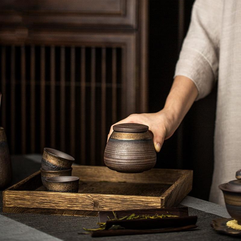 Ceramic Tea Canister Small Sealed Canister Moisture-Proof Storage Canister Coarse Ceramic Jar