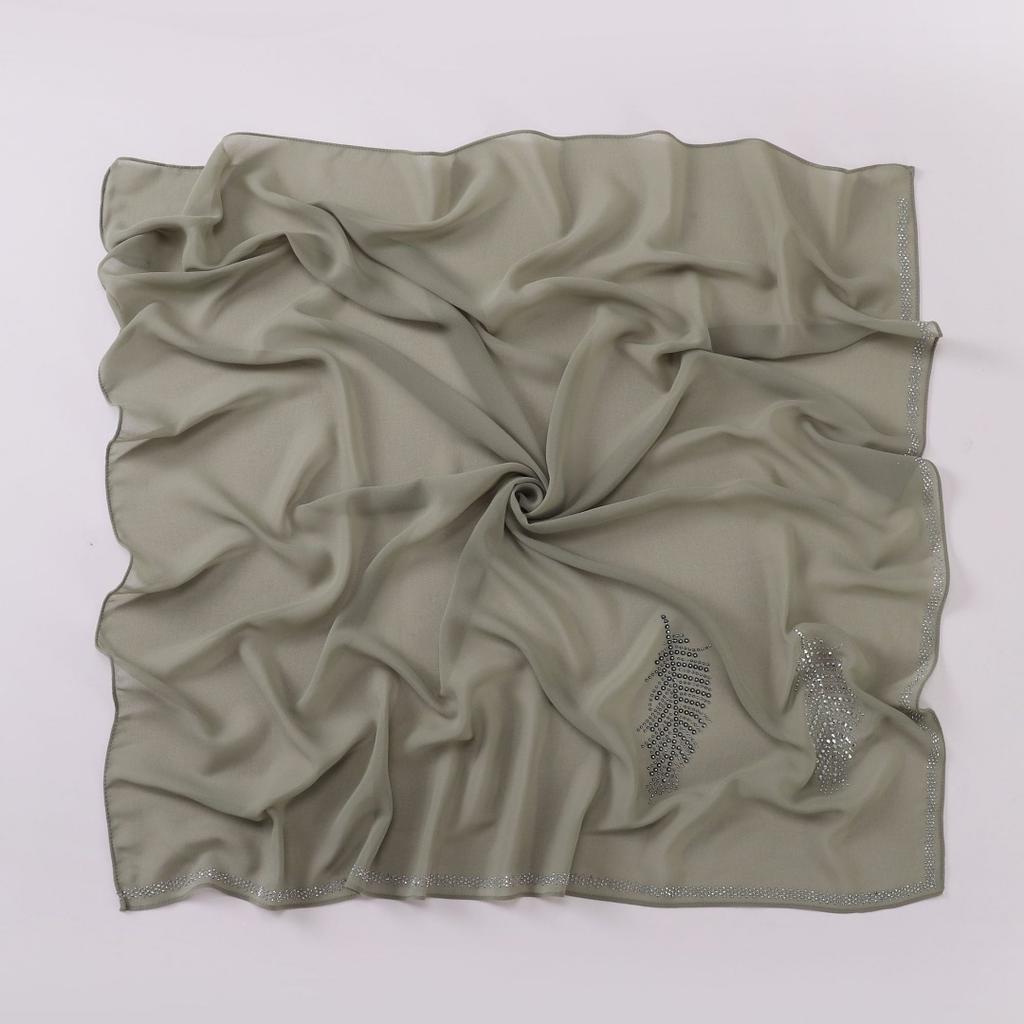 90Cm Luxury Rhinestone Feather Square Bubble Chiffon Instant Hijabs Shawls Lady High Quality Wrap Bufandas Ramadan Muslim Sjaal