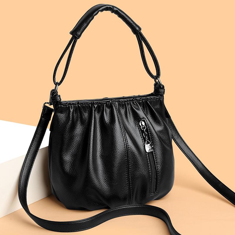 Retro Texture Crossbody Single-shoulder Bag Large Capacity Simple and Fashionable Hand-held Bucket Bag