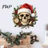 Holiday Window Clings for Glass Christmas Skull Wall Decal, Removable PVC Sticker with Santa Hat Rose Party Decor Design, Dark Bedroom Living