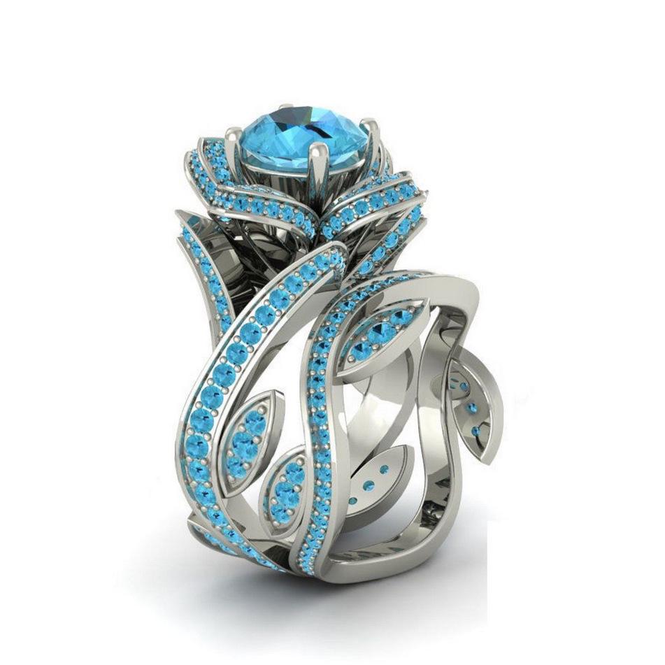 High Quality Women S Rose Zircon Ring Copper Silver Plated Creative Flower Ring No. 10