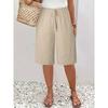 Damen Mid-Rise Kordelzug Bermuda Shorts Locker Basic Pendler Polyester Caprihosen