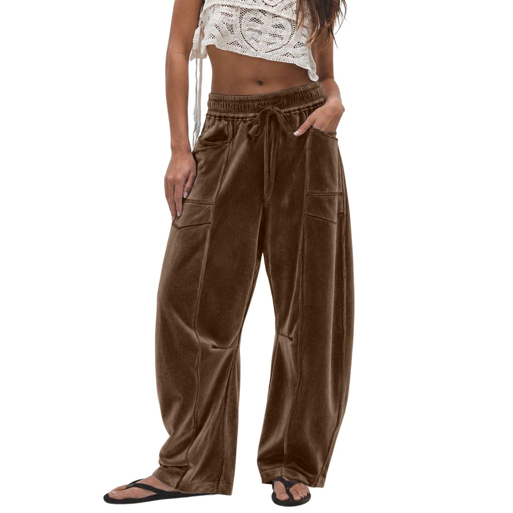 Pantalones Casuales de Terciopelo de Pierna Ancha con Cintura de Ajuste Holgado para Uso Diario