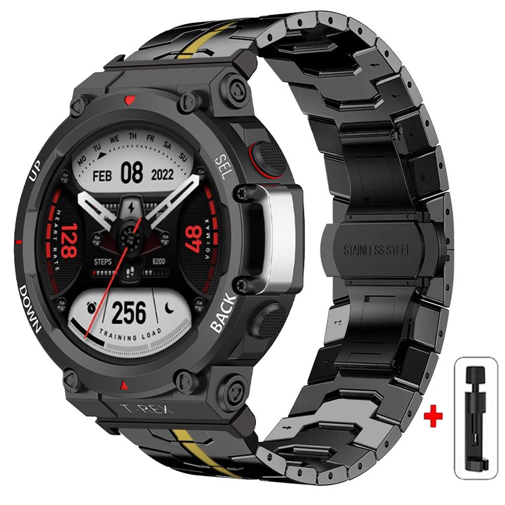 Steel Strap for Huami Amazfit T-rex 3/2 Trex Pro Metal Watch Band for Amazfit T-Rex Ultra T-Rex PRO3 48MM Butterfly Clasp Smartwatch Accessories