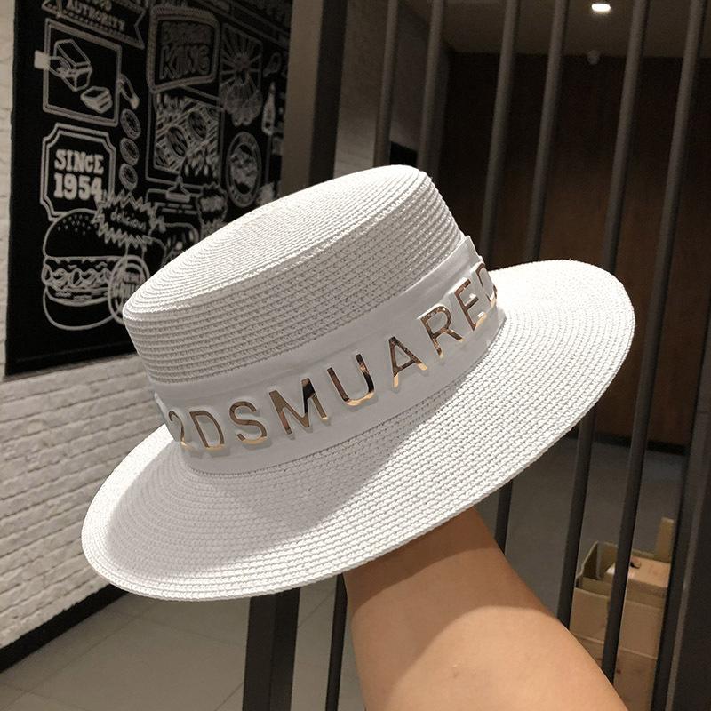 Yiran Dayang Hat Women's White Bucket Hat Letters Summer Bucket Hat Sun Hat Straw Hat Fedora Hat European Men And Hat Letters 56-58Cm