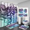 Ocean Monster Octopus Print Shower Curtain Set Waterproof Bathroom Curtain Set With Rugs Toilet Cover Mat For Bathroom Decor