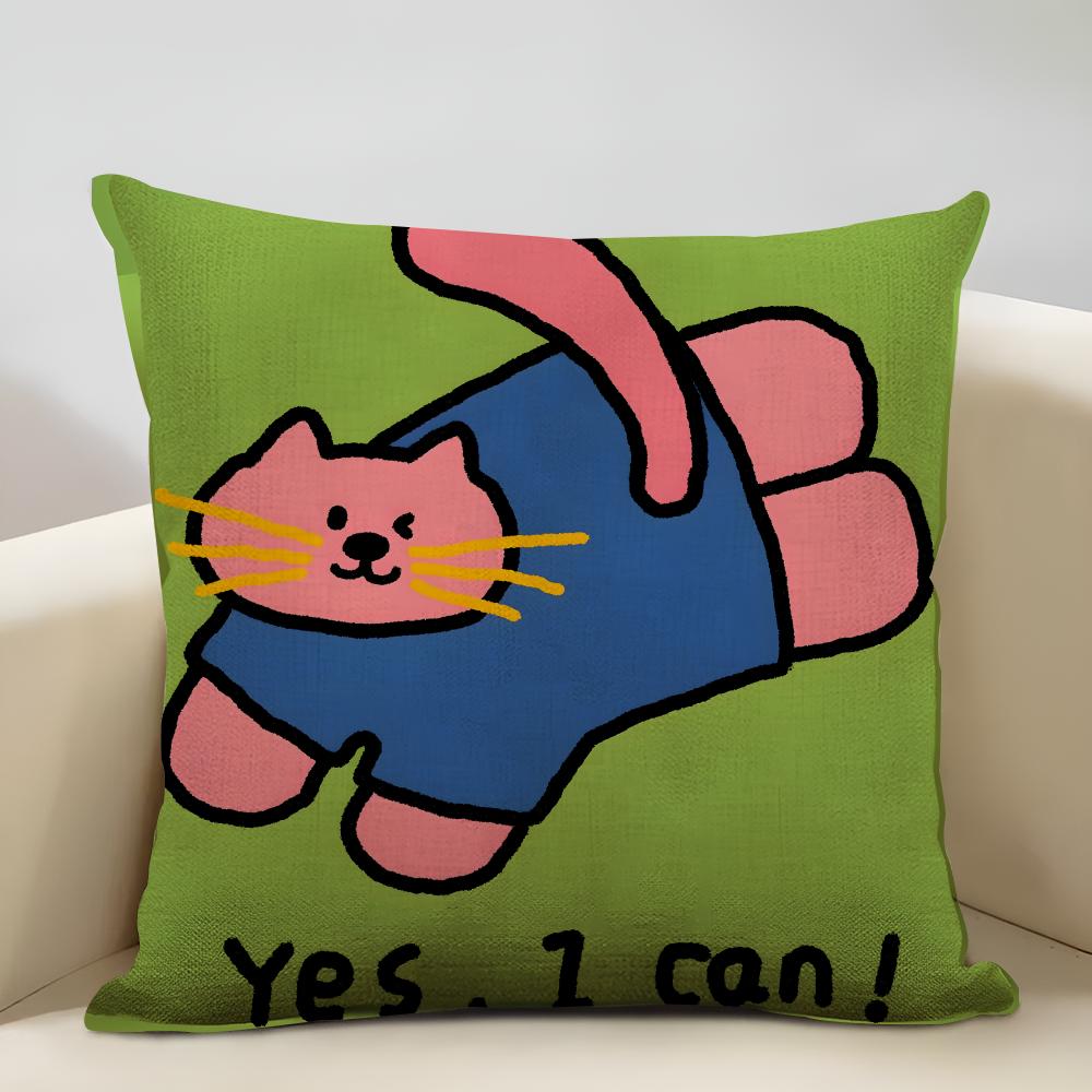 Happy Little Animals Illustrations Cushion Cover Household Decoration Linen Sofa Cushion Cover: Skin-Friendly & Breathable With