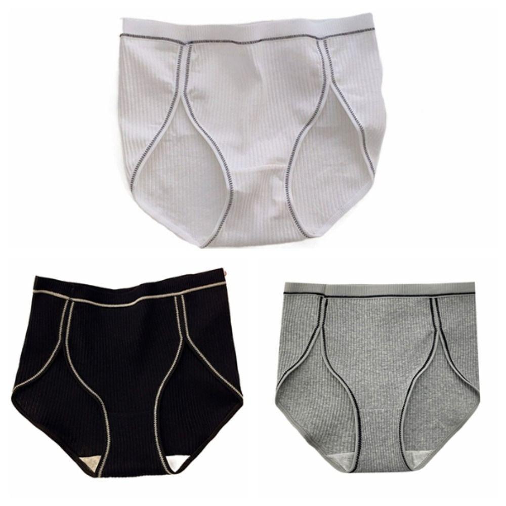3Pcs Simple High Waist Threaded Panties Thin Cotton Crotch Seamless Briefs Underpants Lingerie Underwear for Women Gifts