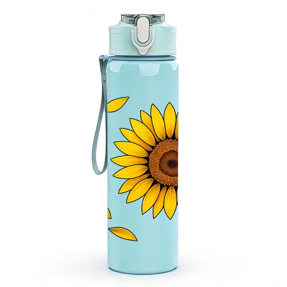 1PC Single Sunflower Yellow Petal Print 750ml Color Plastic Sports Water Bottle Leakproof Flip Straw Lid Suitable for Sports Office Home Use