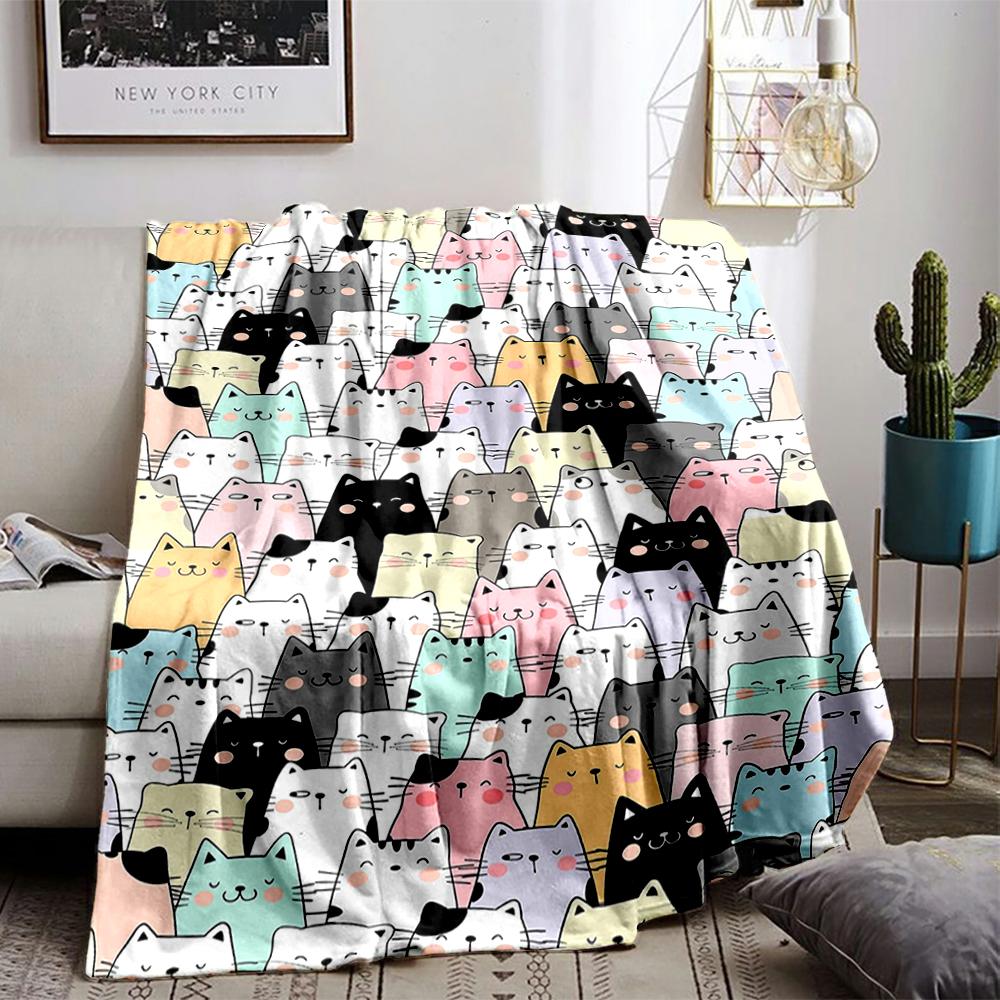 Colorful Cat Pattern Keep warm,Flannel Blanket for Bedroom, Living Room, Sofa, and Nap