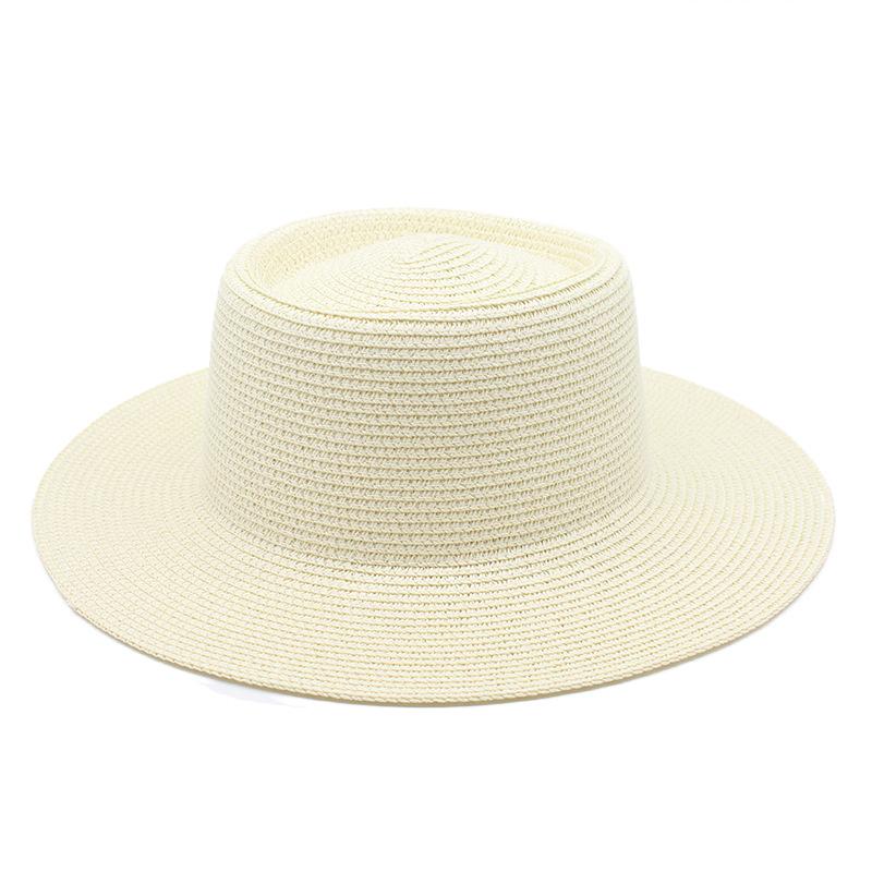 

Summer Candy Color Straw Hat Straw Woven Travel Beach Big Eaves Sun Hat Concave Convex Top Hat M（56-58cm） молоко, білий колір