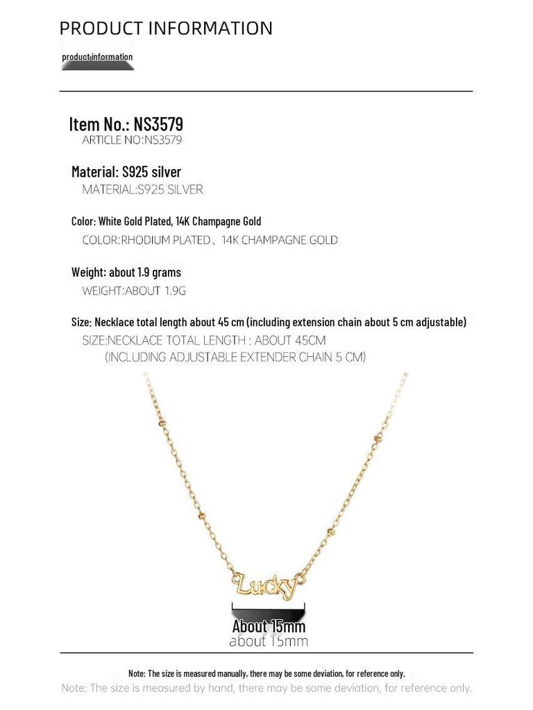 925 Sterling Silver Letter Pendant Necklace - Women's Simple Lock Clavicle Chain Fashion Choker