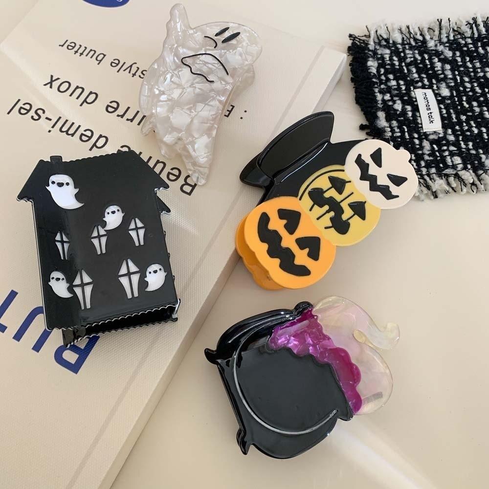 Ghost Halloween Shark Clip Funny Acetic Acid Hair Claw Hair Accessories Pumpkin Shark Clip  Girls
