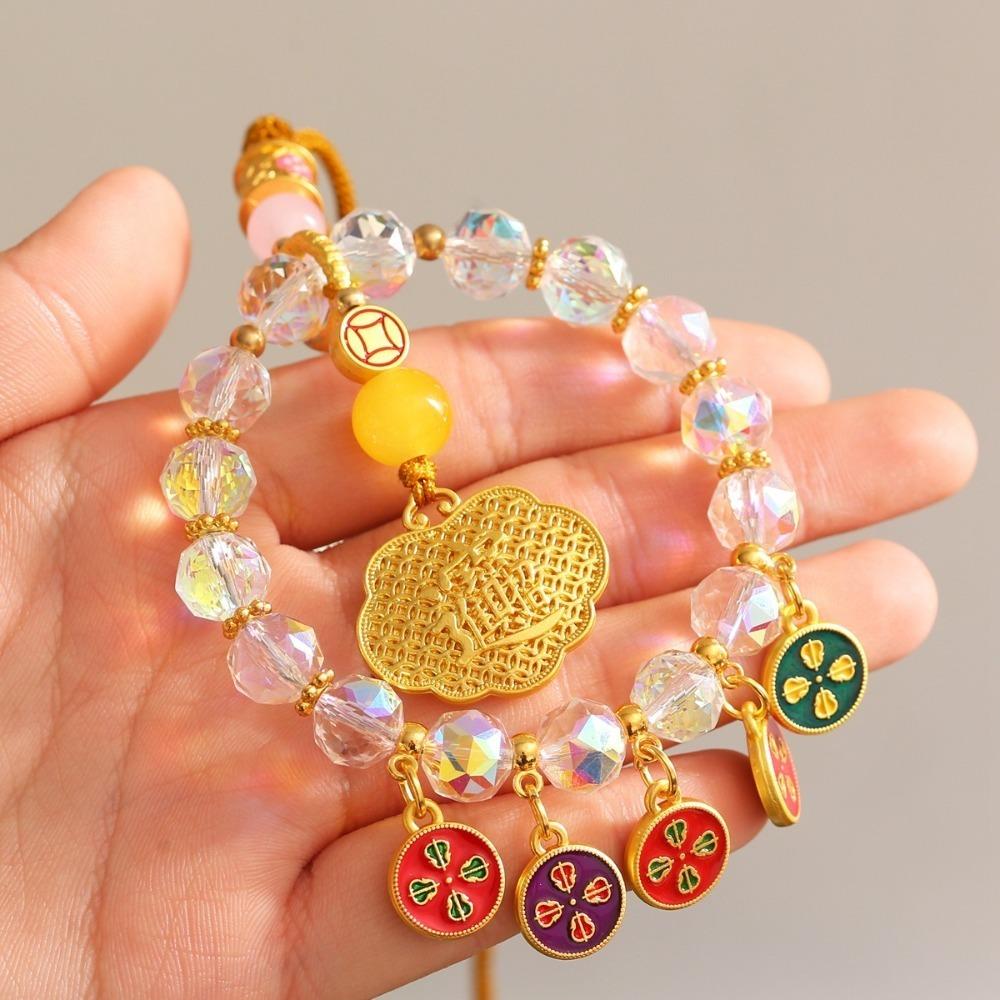 Gold Foil Car Mirror Dangle Pendant Five Paths Wealth Goddess Lucky Lock Mobile Phone Chain Beads Hangings Decor Colorful Abacus
