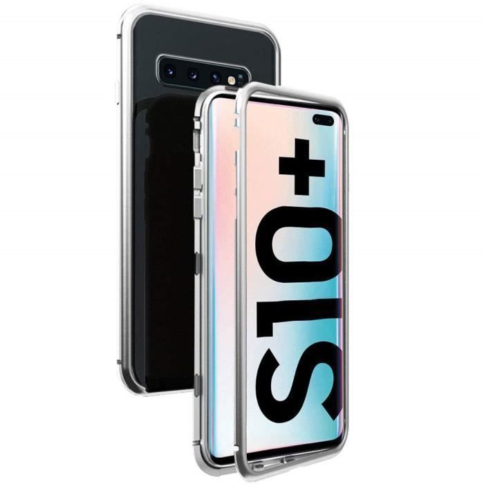 Coque - PHONILLICO - Samsung Galaxy S10 PLUS - Argent - Protection 360 - Métal et Verre trempé