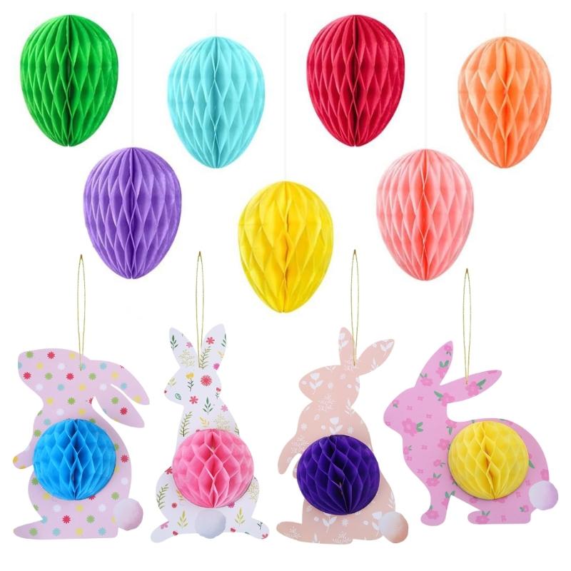 4/6/7Pcs Bunnies Eggs Honeycomb Balls Paper Honeycomb Ornament For Wedding Baby Showers Home Party Decoration