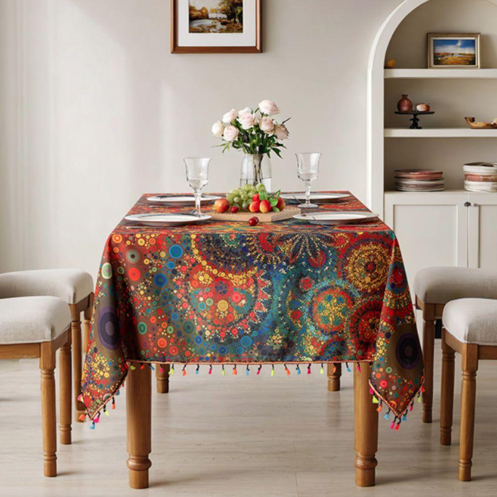 Durable Waterproof Color Printed Tablecloth Anti-fouling with Tassel Table Linen Scratch Resistant Table Cover Restaurant