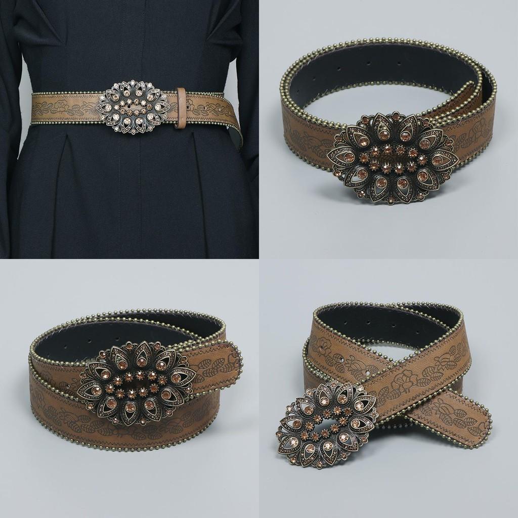 Petal Style Retro Leather Waist Belt Alloy Buckle Streetwear Look Decoration