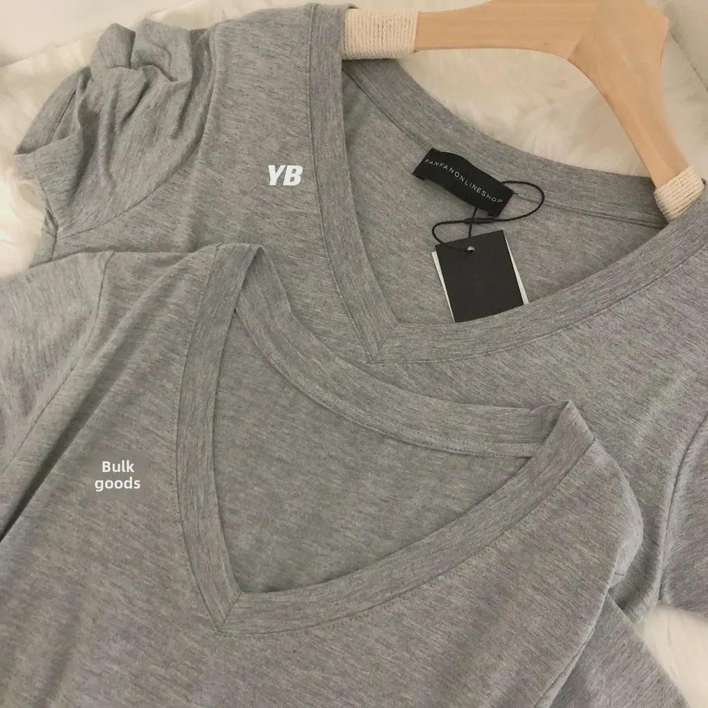 Drapey V-Neck Short Sleeve Women's T-Shirt - 2024 Summer Korean Style Trend