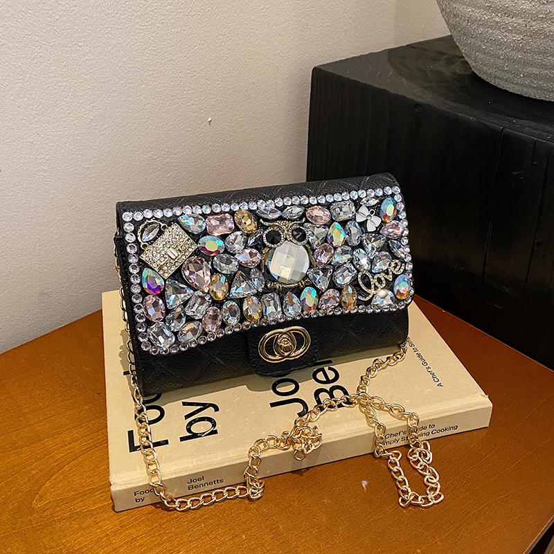 Premium bag women's new versatile small fragrant chain messenger bag fashionable diamond-encrusted clutch bag dinner bag