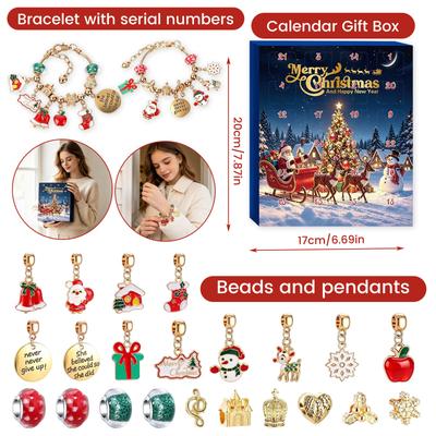 Days Christmas Advent Calendar for Women - Alloy Bracelet Jewelry Set with Surprises, Holiday Countdown Gift