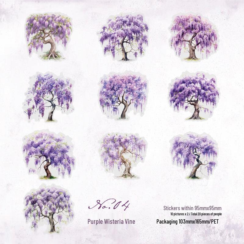 Twilight PET Sticker Pack: Four Seasons Scenery, 20 Sheets, 6 Tree Styles for DIY Projects