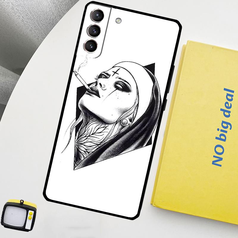 Demon Nun Devil Satan Cross Phone Case For Samsung Galaxy S25 S26 Ultra S21 S22 S23 S24 Ultra S10 S20 Plus S25 FE Cover