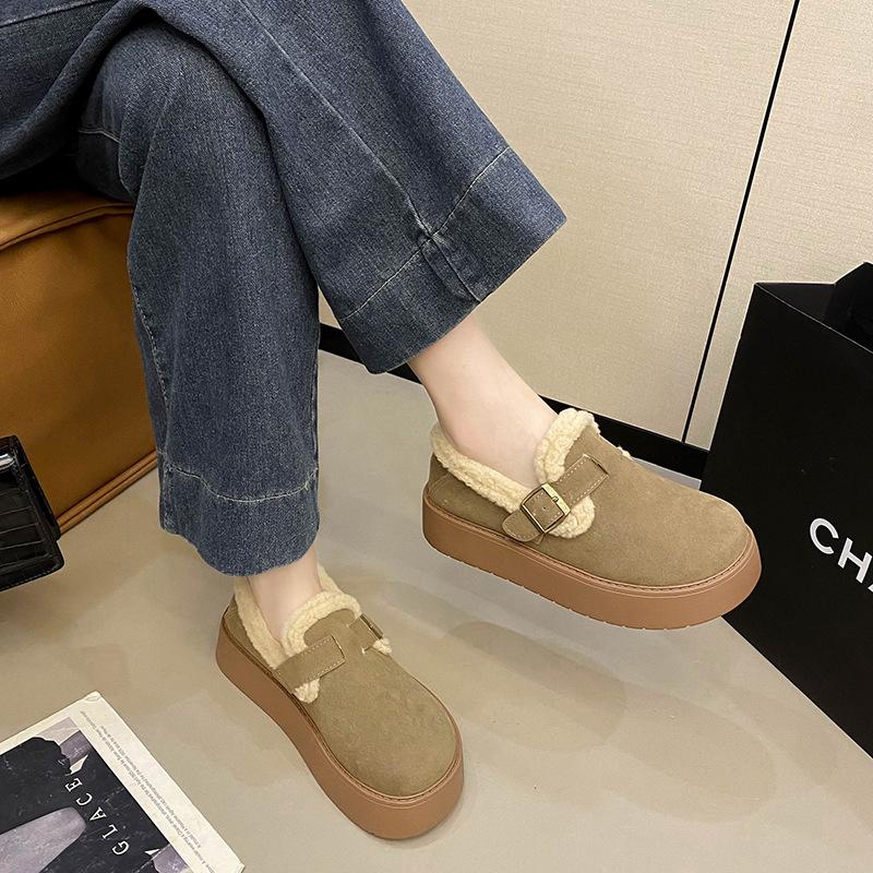 Women's Thick Bottom Heightening Large Size Thickening Winter Warm Fur One Snow Boots Padded Lining Ankle Boots Non-slip Hiking Sports Soybean Shoes